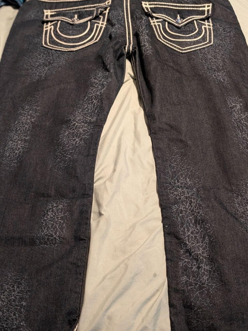 True Religion Men’s Black Relaxed Jeans with Contrast Stitching